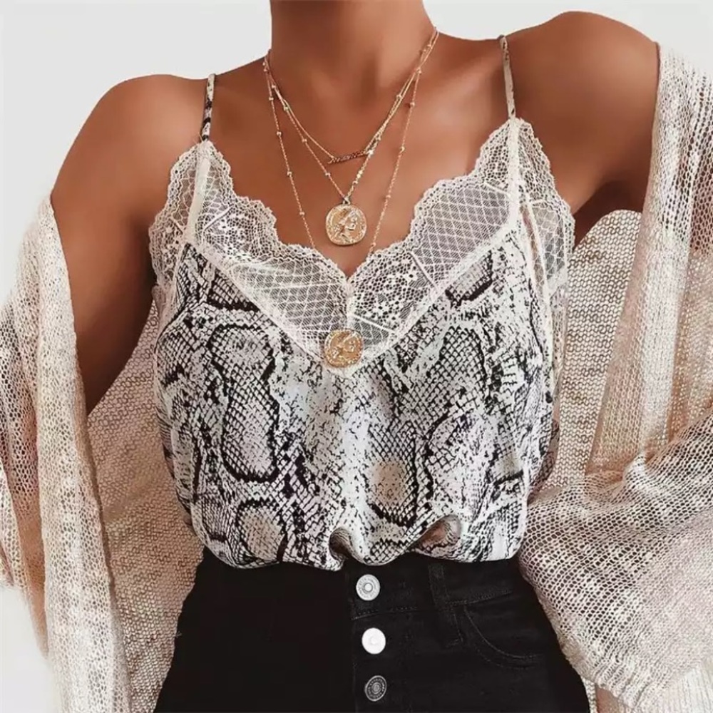 Gorgeous Snake Skin Tank Top w lace trim